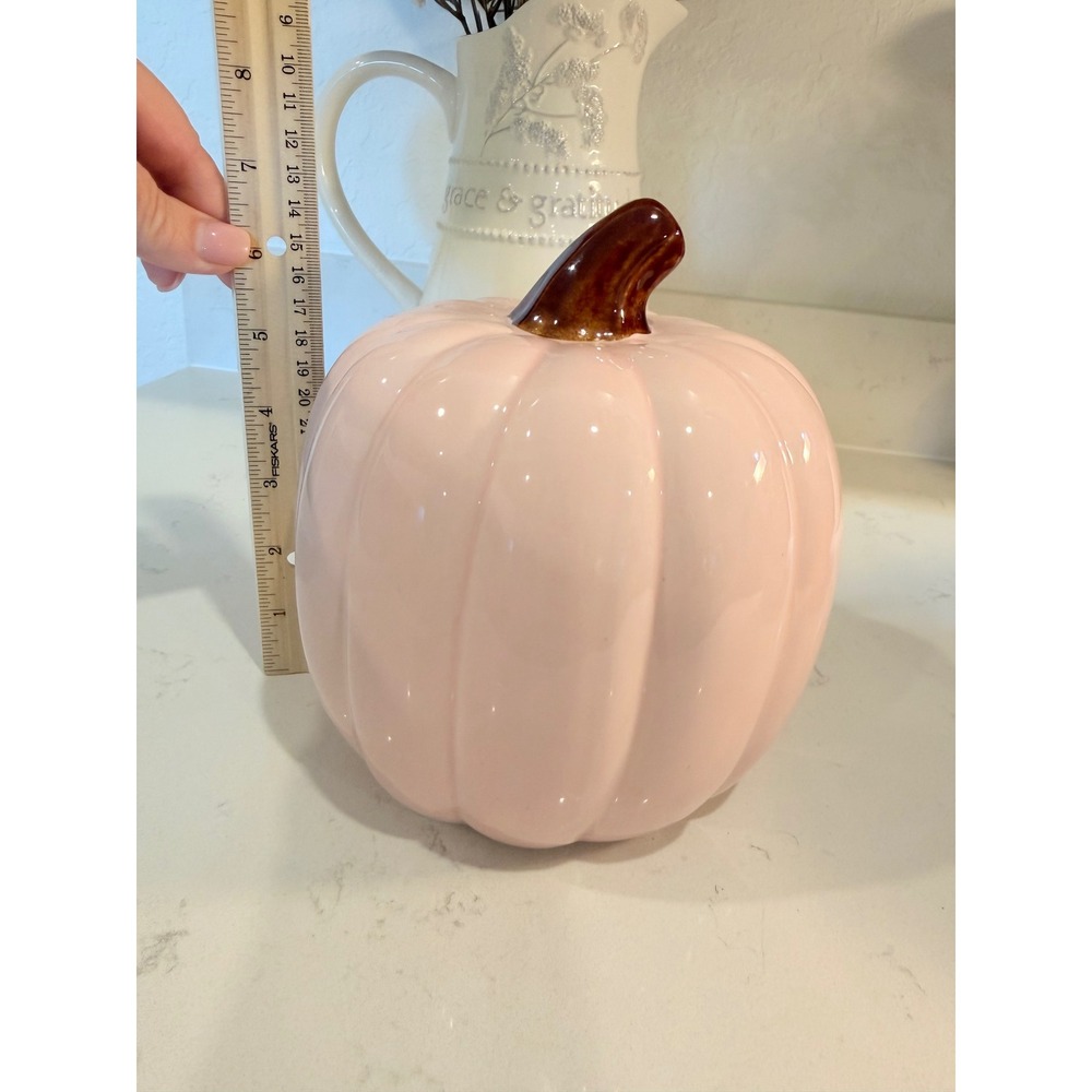 Pink Ceramic and Velvet Glam Decorative Pumpkin Set Gold Sequin Pearl Accents - Picture 4 of 7